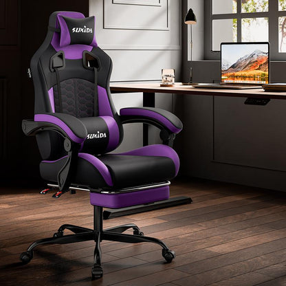 Silla Gaming Ergonómica con Almohada Lumbar de Espuma Viscoelástica – Silla Giratoria 360° para Oficina y Gaming